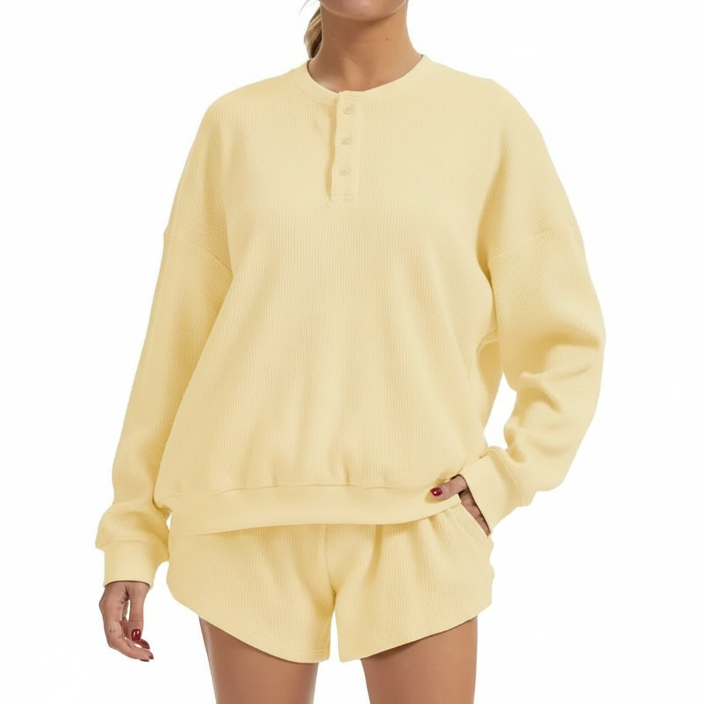 Oversized 2 Piece Lounge Set With Sweatshirt And Shorts For Women