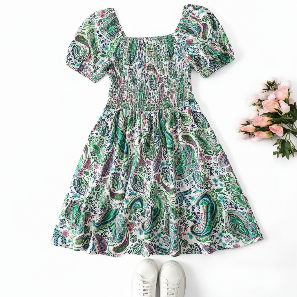 Ditsy Floral Shirred A Line Ruffle Hem Dress For Plus Size Women