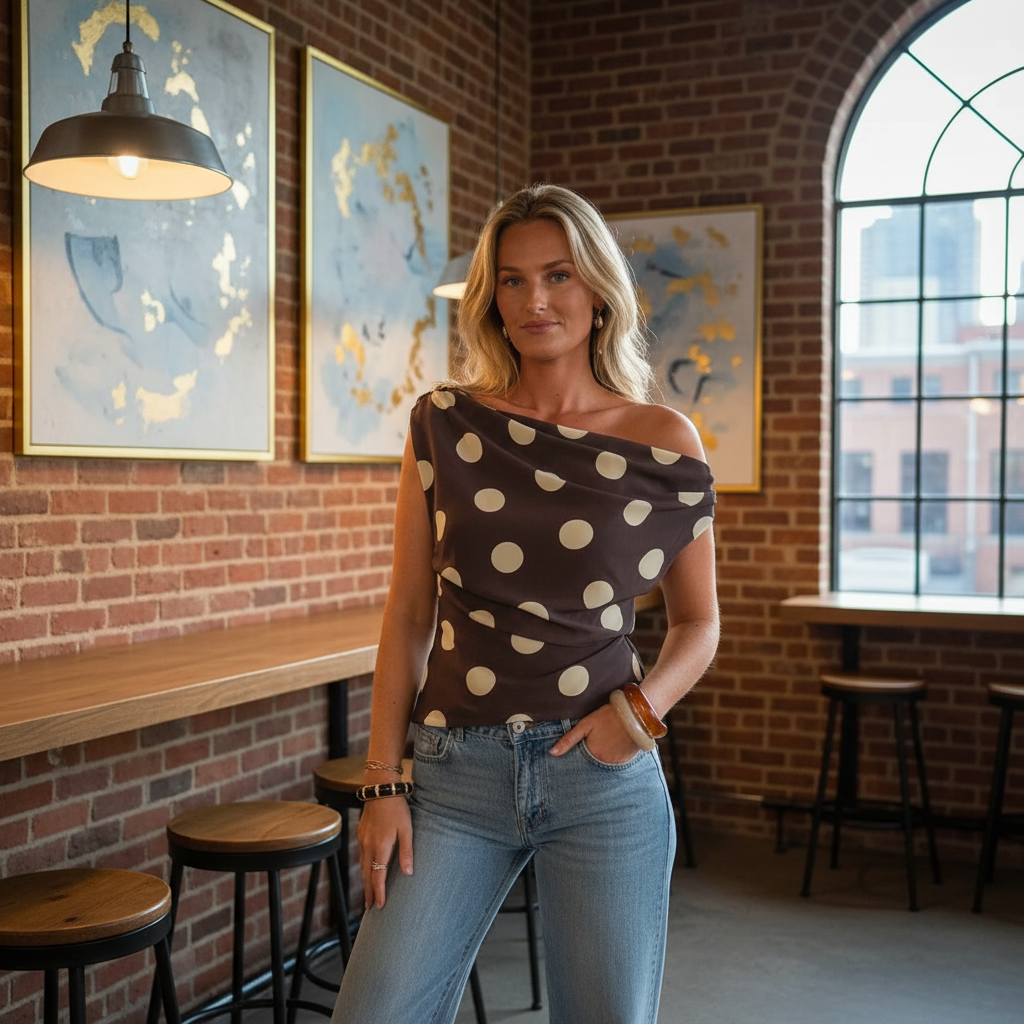 Polka Dot One Sleeve Top