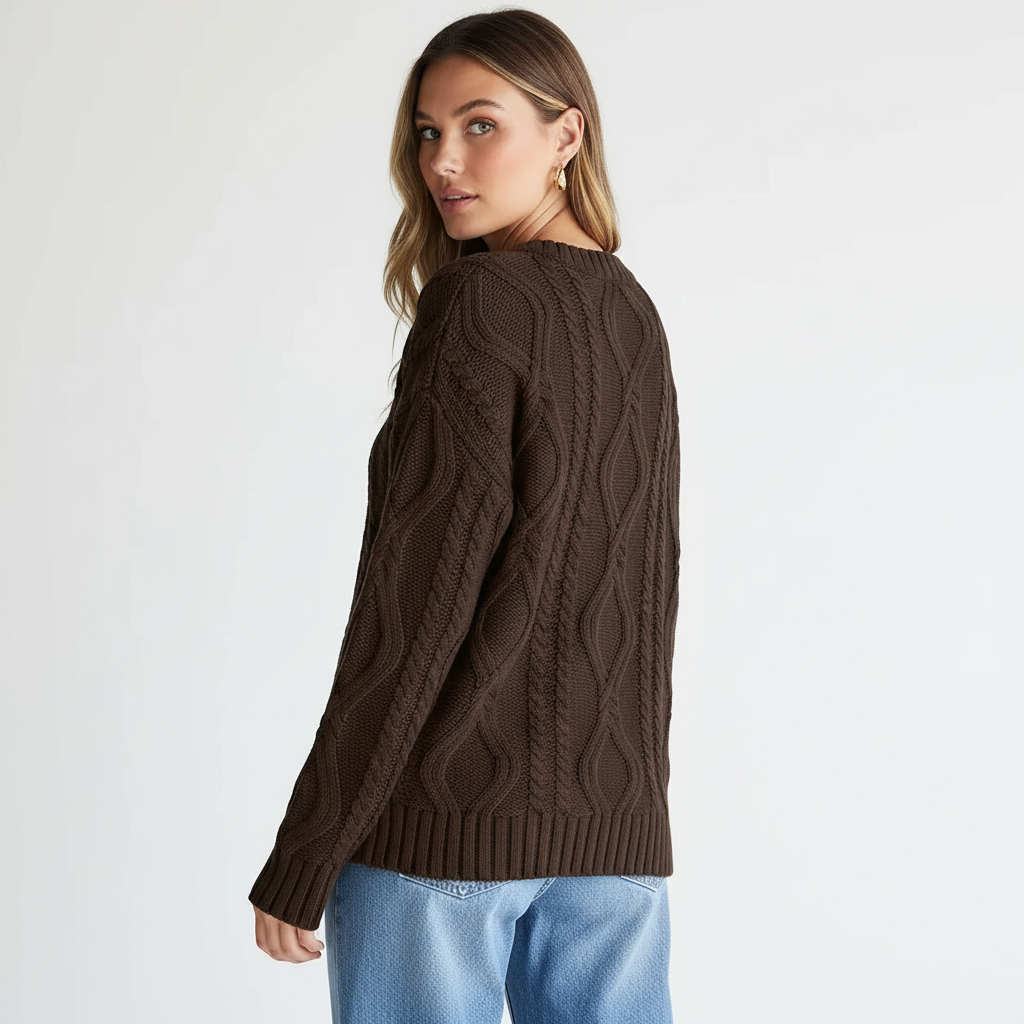 Oversized Cable Knit Sweater Crewneck Cozy Fall Pullover Top For Women