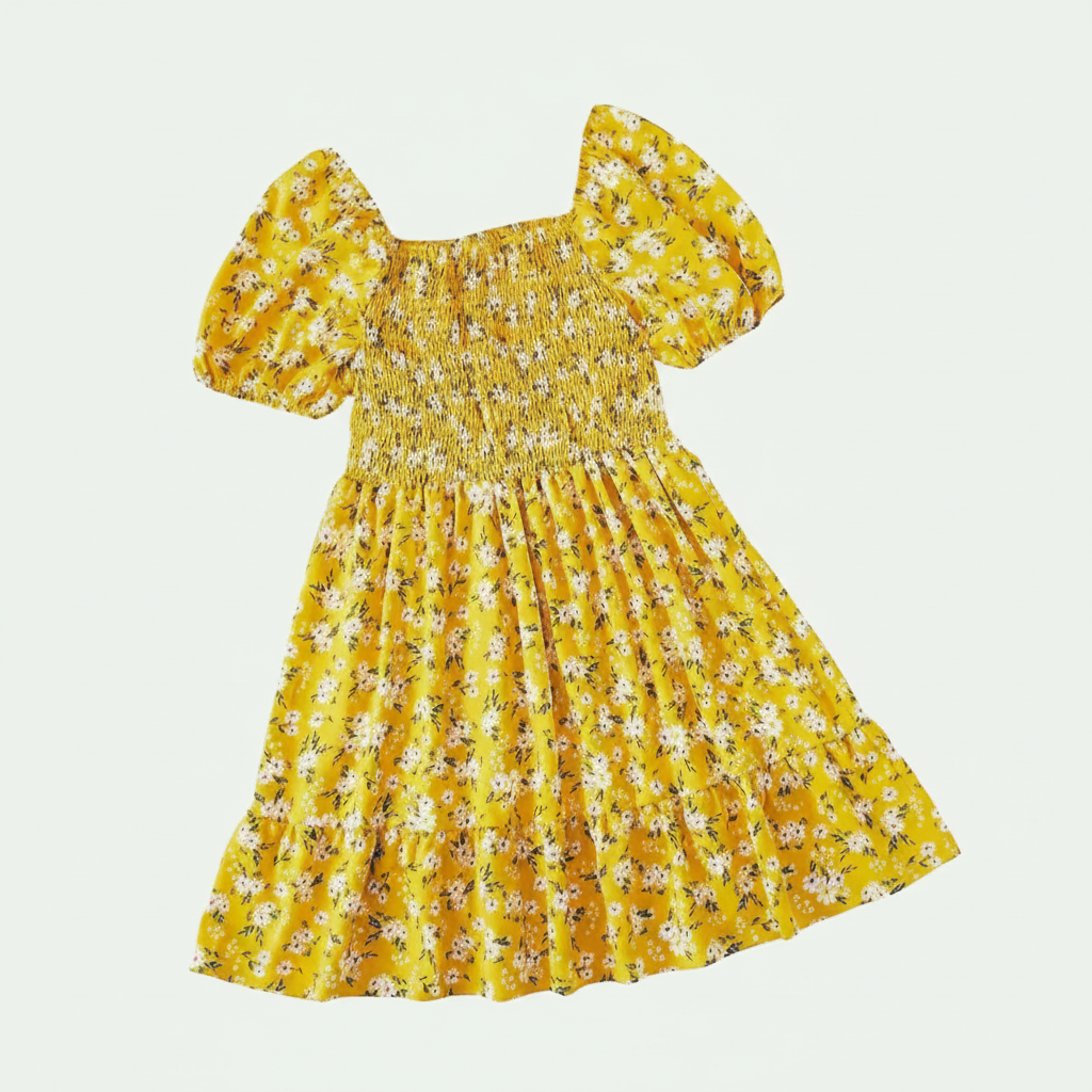 Plus Size Ditsy Floral Shirred A Line Ruffle Hem Dress For Women