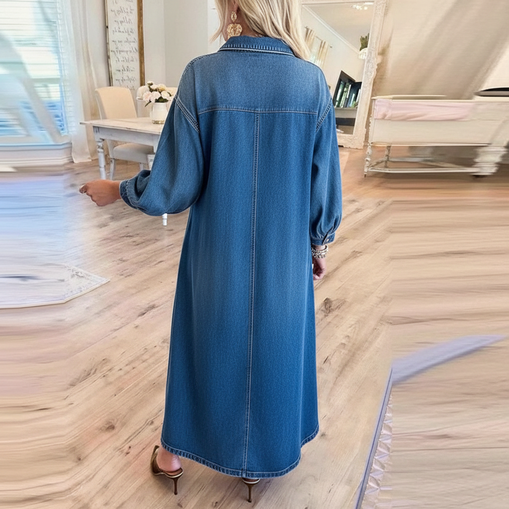 Long Sleeve Denim Maxi Dress For Women