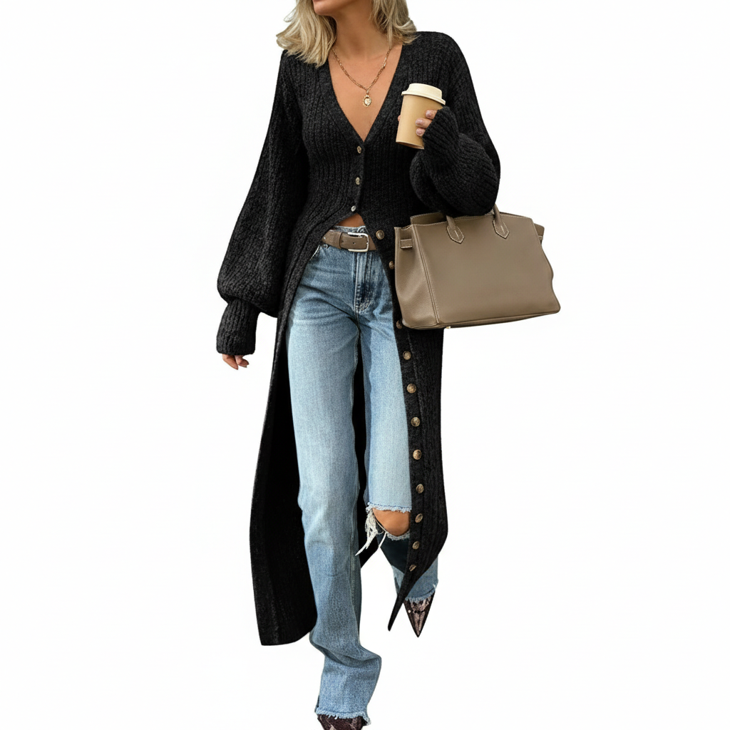 Long Sleeve Button Front Chunky Style Knit Cardigan Sweater Coat