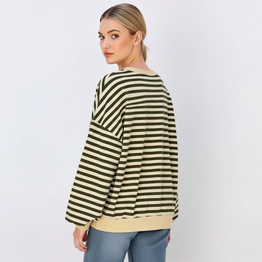 Women Oversized Striped Crewneck Sweatshirt Long Sleeve