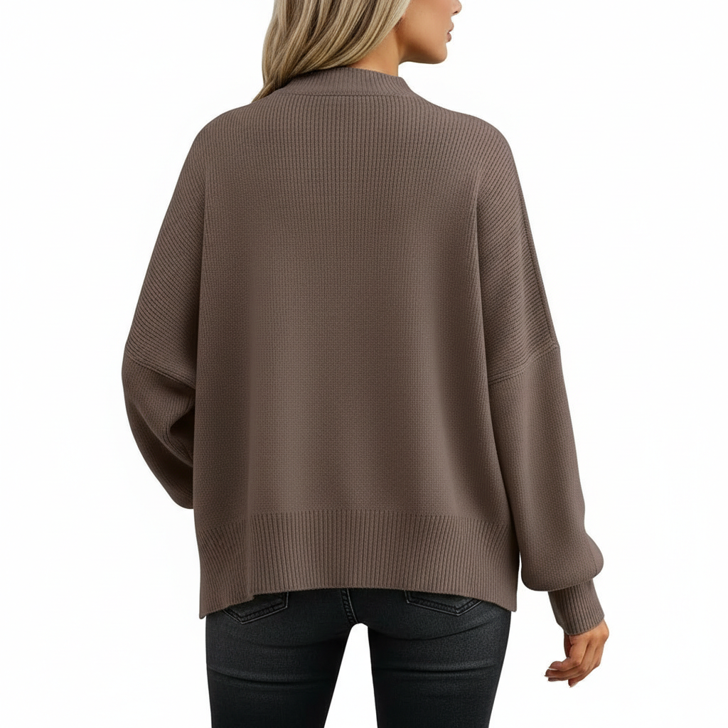 Oversized Batwing Knit Side Slit Pullover Sweater For Women