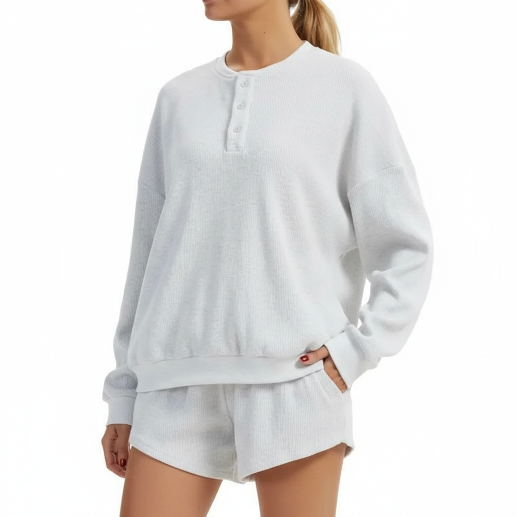Oversized 2 Piece Lounge Set With Sweatshirt And Shorts For Women