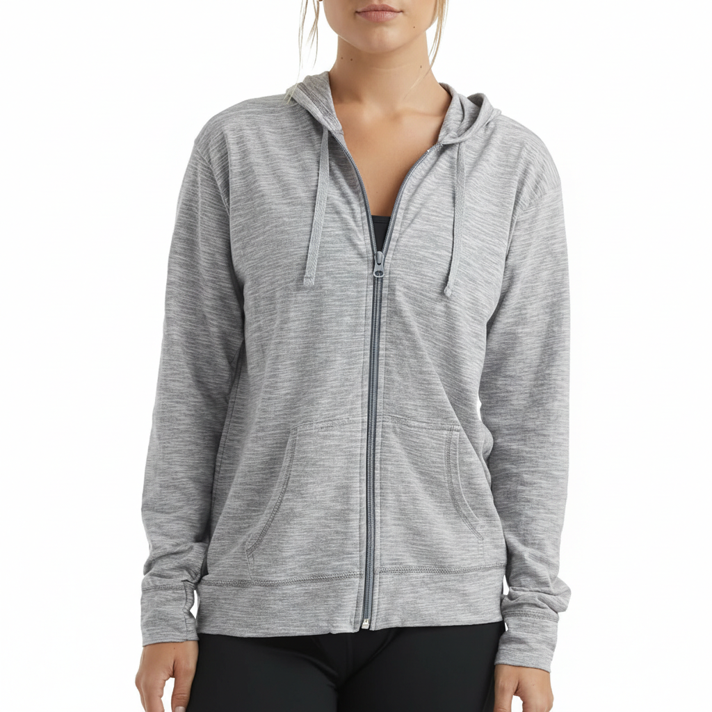 Casual Hoodie With Full Zip And Pockets For Women