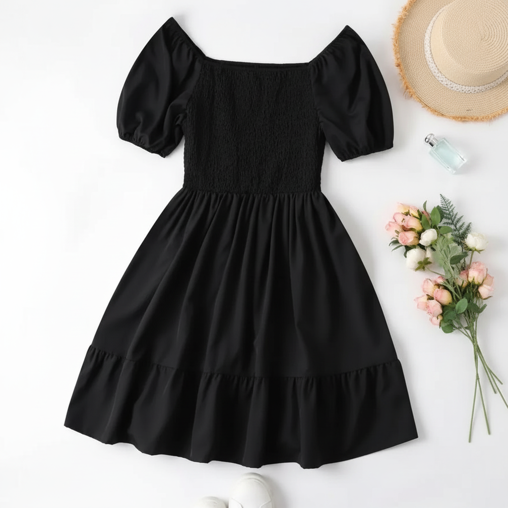 Ditsy Floral Shirred A Line Ruffle Hem Dress For Plus Size Women