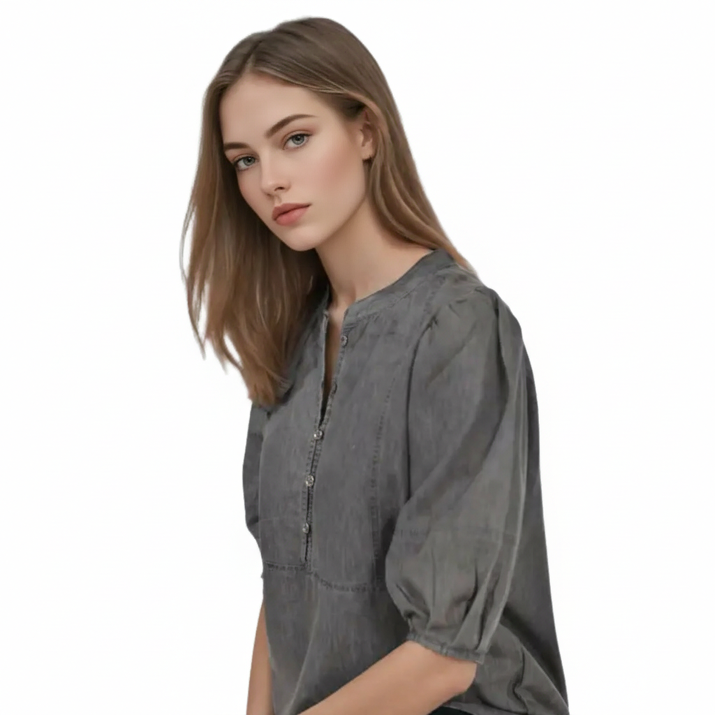 Cotton Polyester Blend Denim Top