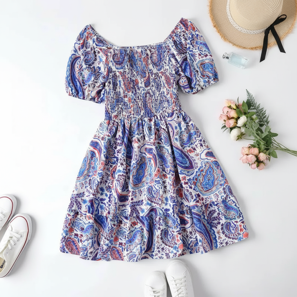 Ditsy Floral Shirred A Line Ruffle Hem Dress For Plus Size Women