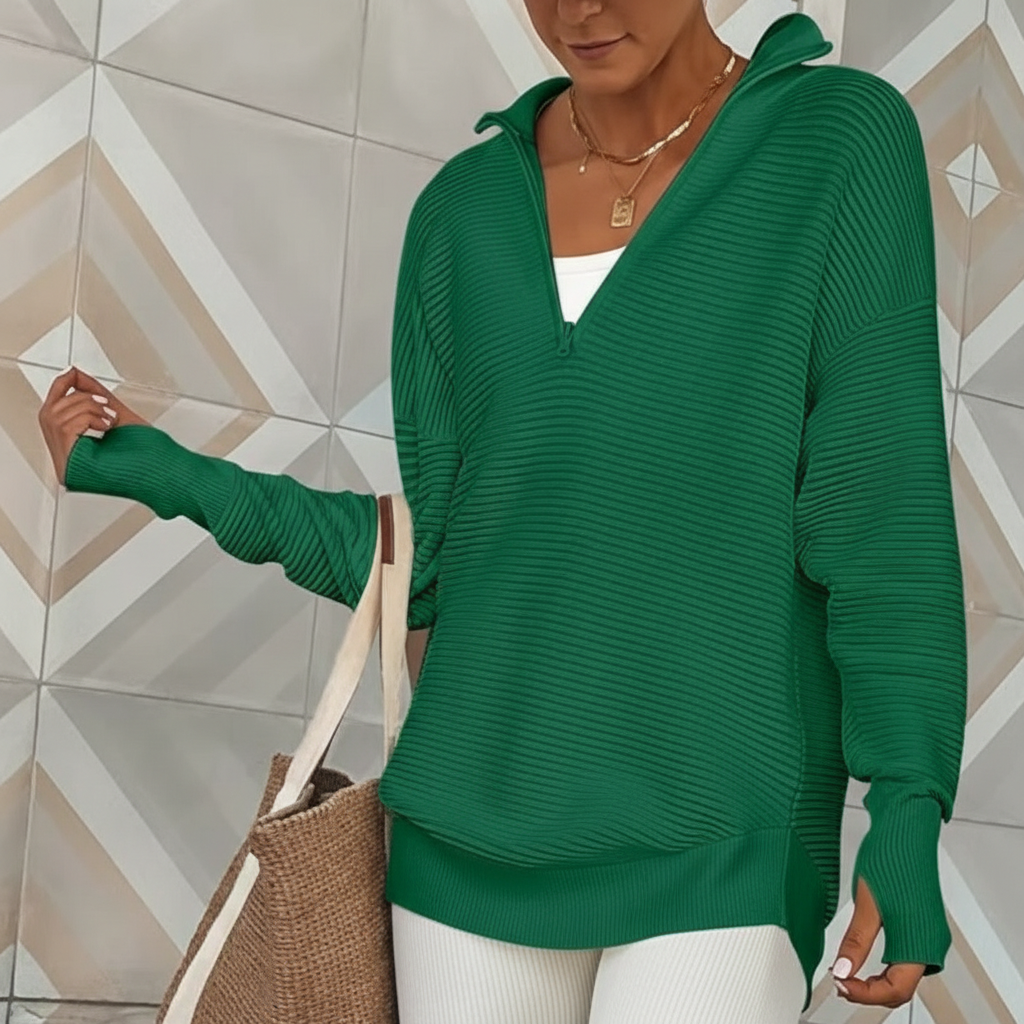 Long Sleeve Quarter Zip Pullover With Collar For Women