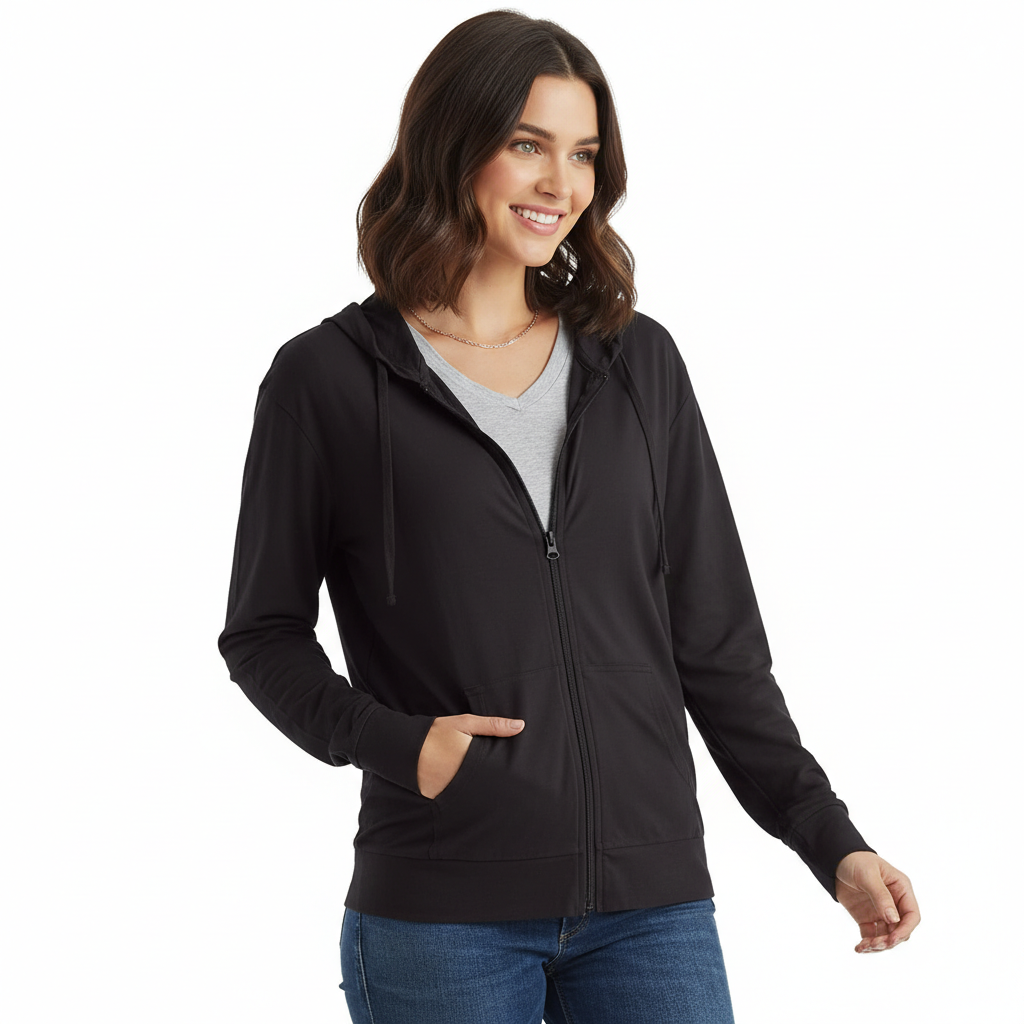 Casual Hoodie With Full Zip And Pockets For Women