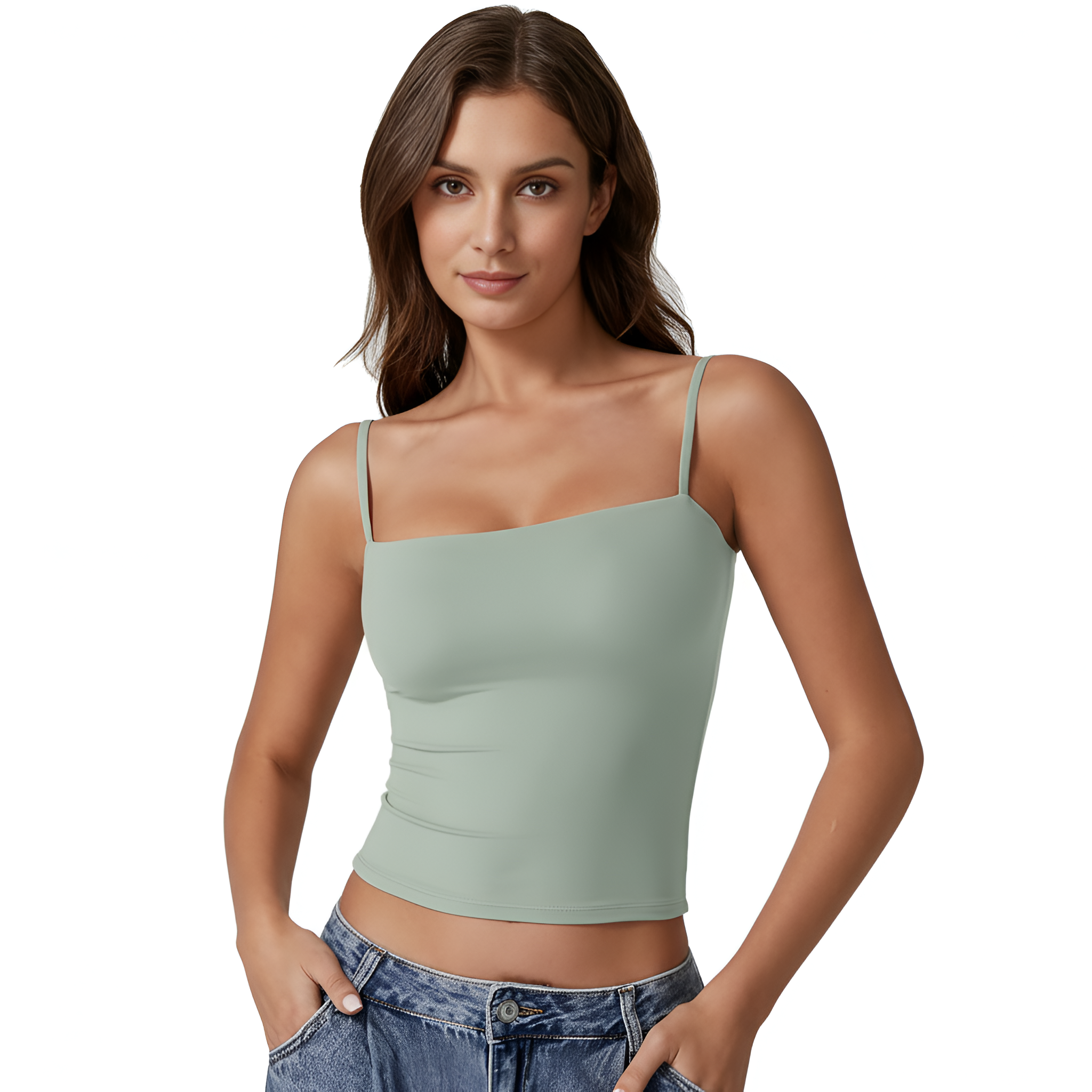Double Lined Basic Tank Top With Adjustable Spaghetti Straps And Sleeveless Fit For Women