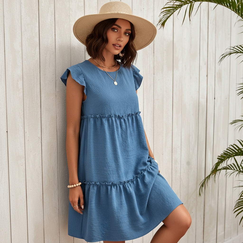 Tiered Flounce Sleeve Short Dress