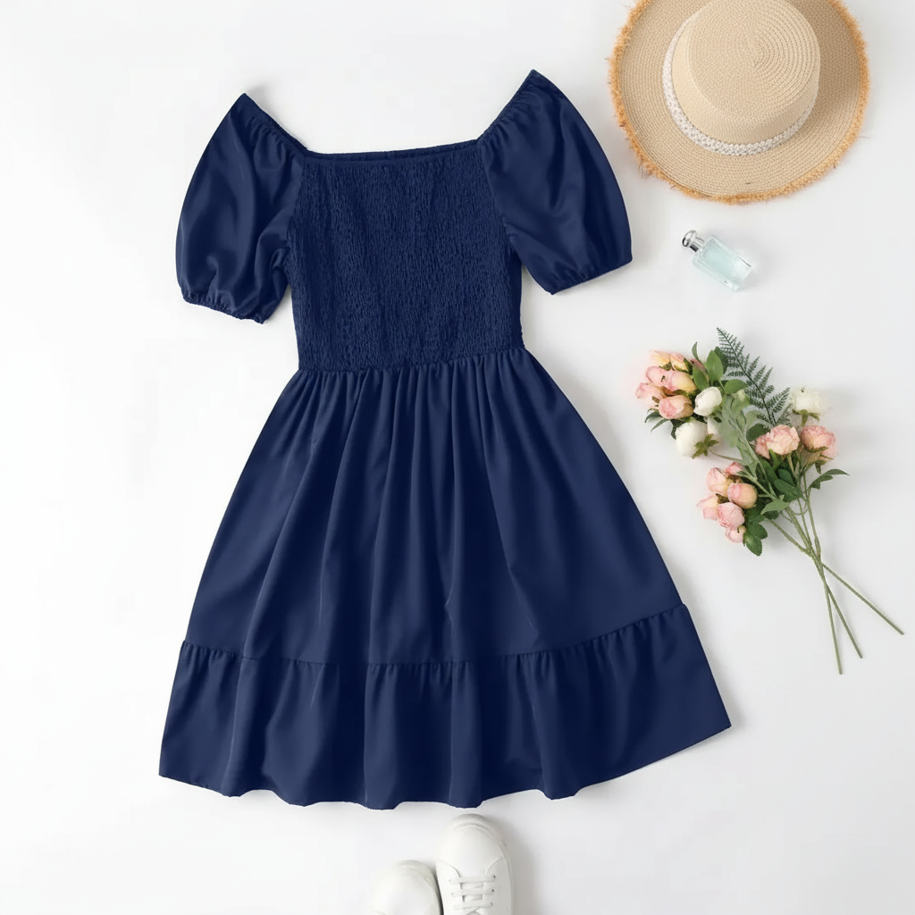 Ditsy Floral Shirred A Line Ruffle Hem Dress For Plus Size Women