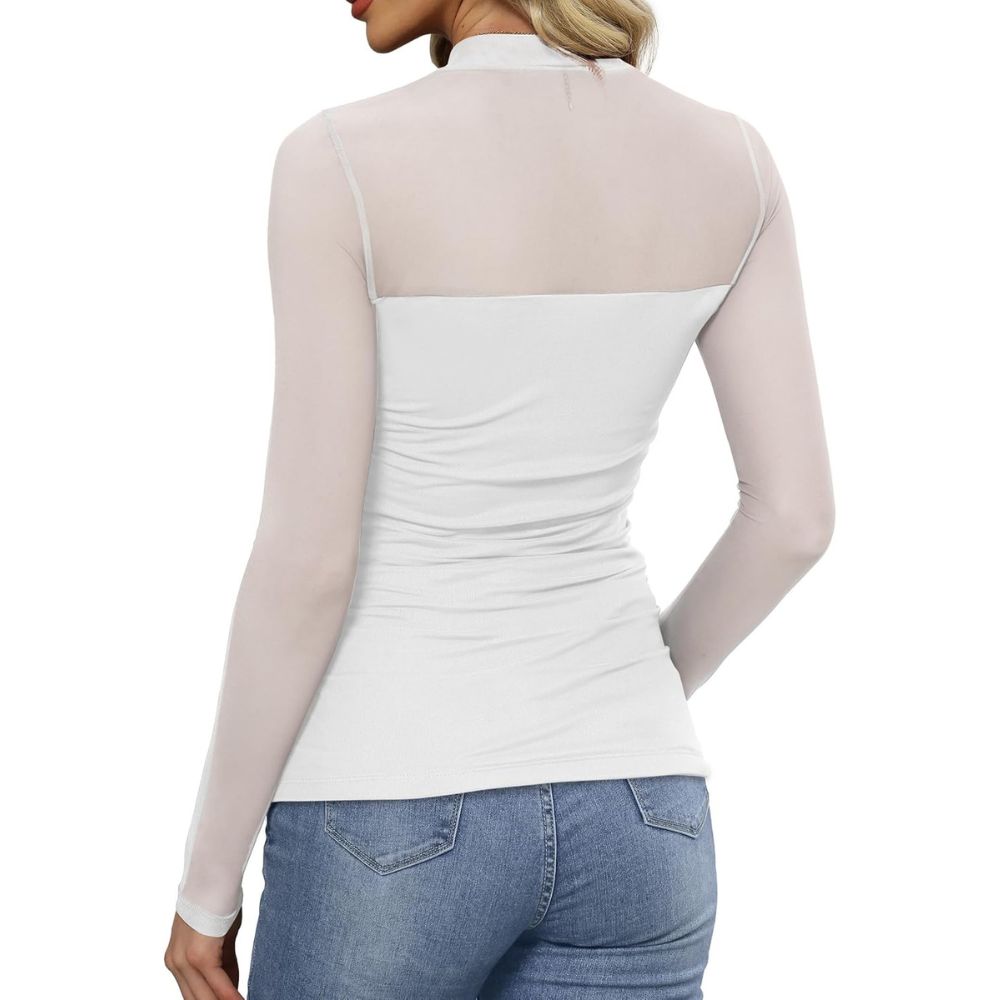 Mesh Long Sleeve Shirts Fashion Clothing Turtle Necks