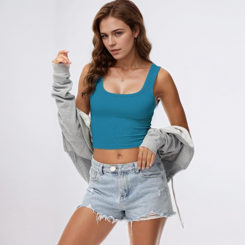 Womens Sleeveless Fitted Tank Top Square Ribbed Basic Tee