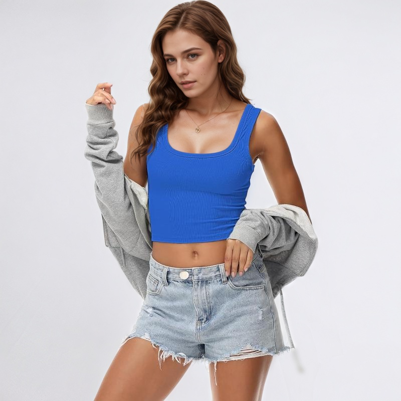 Womens Sleeveless Fitted Tank Top Square Ribbed Basic Tee