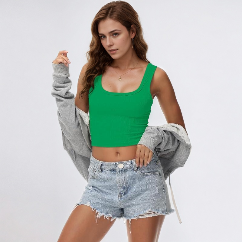 Womens Sleeveless Fitted Tank Top Square Ribbed Basic Tee