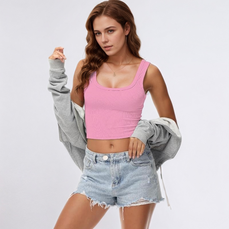 Womens Sleeveless Fitted Tank Top Square Ribbed Basic Tee
