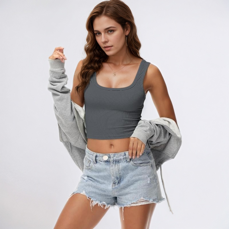 Womens Sleeveless Fitted Tank Top Square Ribbed Basic Tee