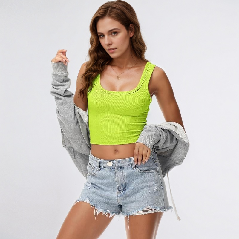 Womens Sleeveless Fitted Tank Top Square Ribbed Basic Tee