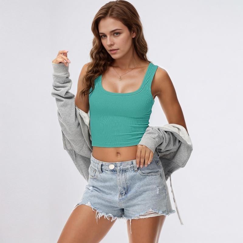 Womens Sleeveless Fitted Tank Top Square Ribbed Basic Tee