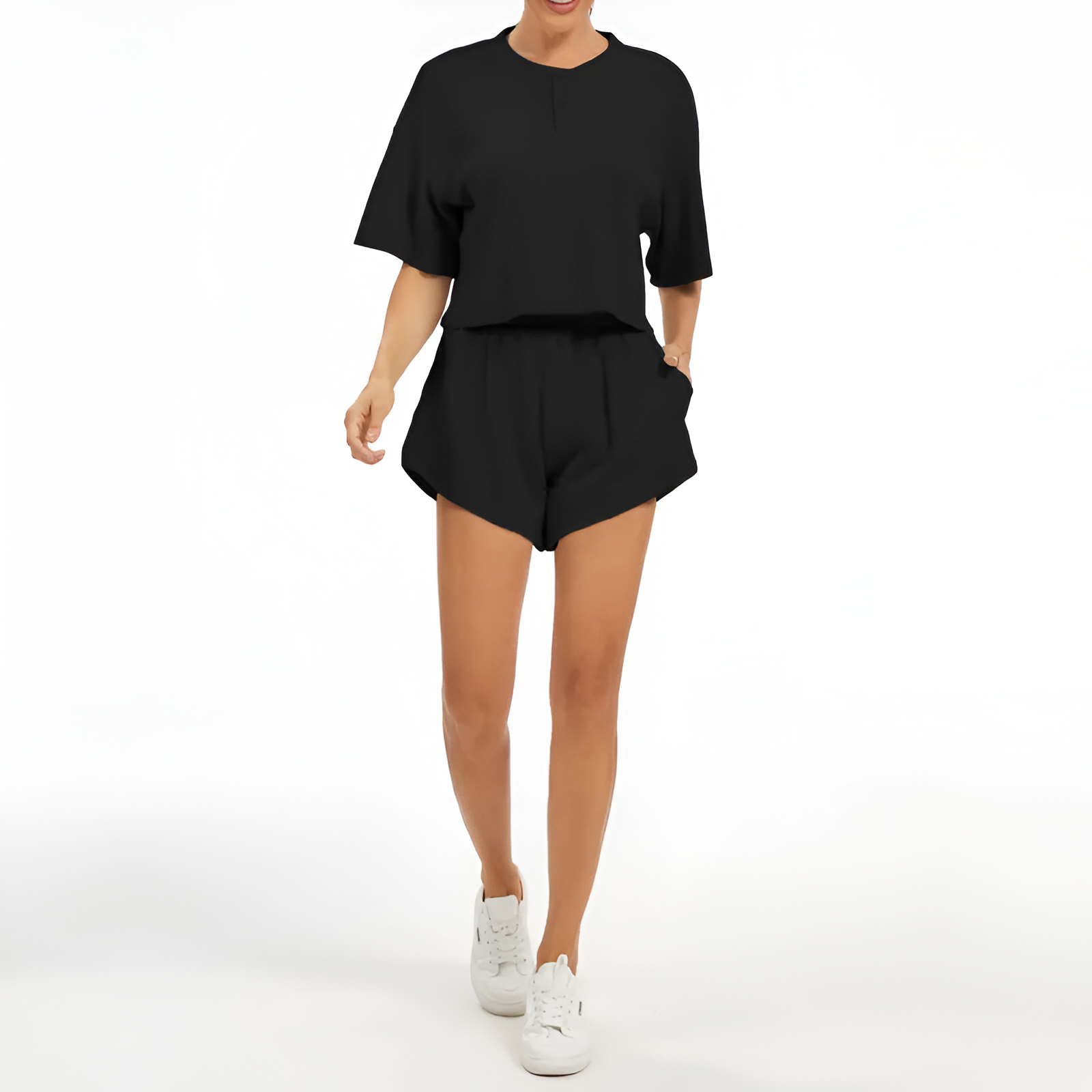 2 Piece Lounge Set With Short Sleeve Top And Shorts For Women