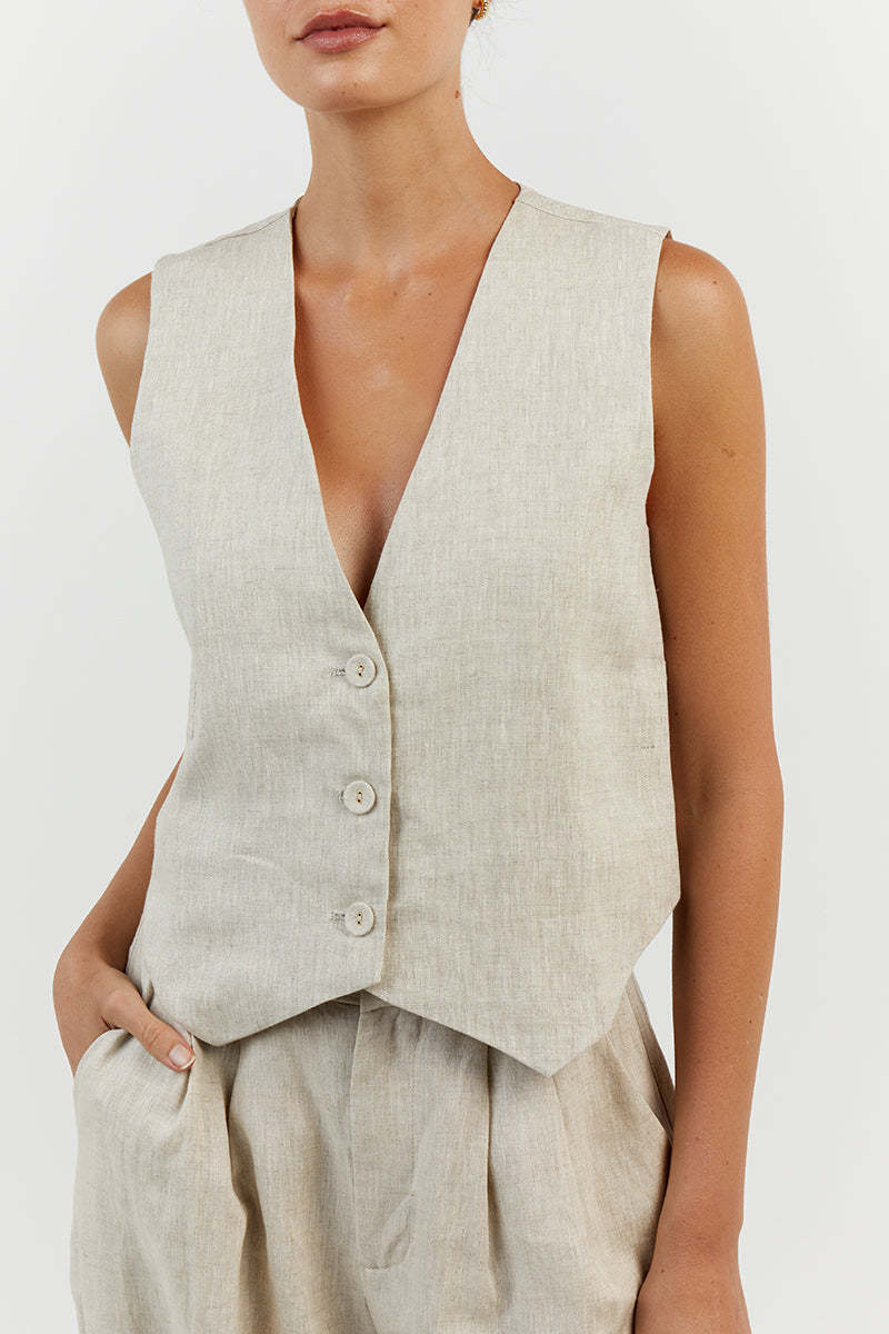 Sleeveless Linen Vest Pant Set-Cozy Knit Sets