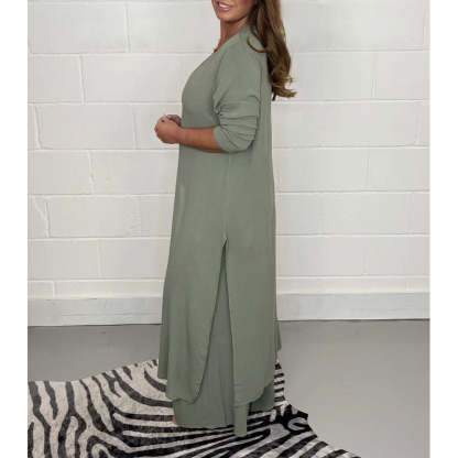 2 Pieces Casual Suit With Long Top And Trouser-Cozy Knit Sets