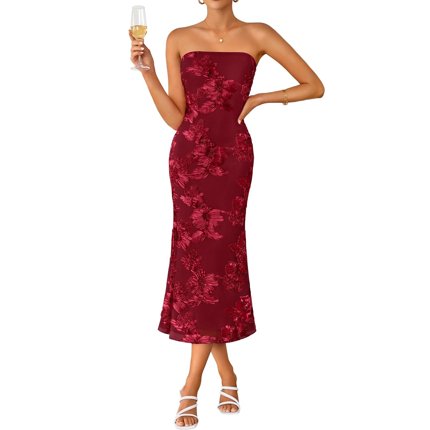 Summer Floral Printed Strapless Party Dress For Women