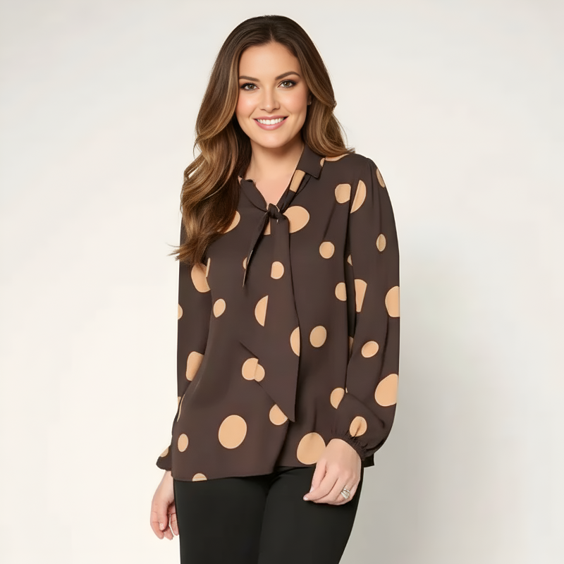 Long Sleeve With Polka Dot Design Blouse For Women