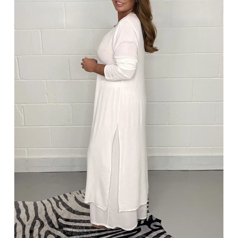 2 Pieces Casual Suit With Long Top And Trouser-Cozy Knit Sets