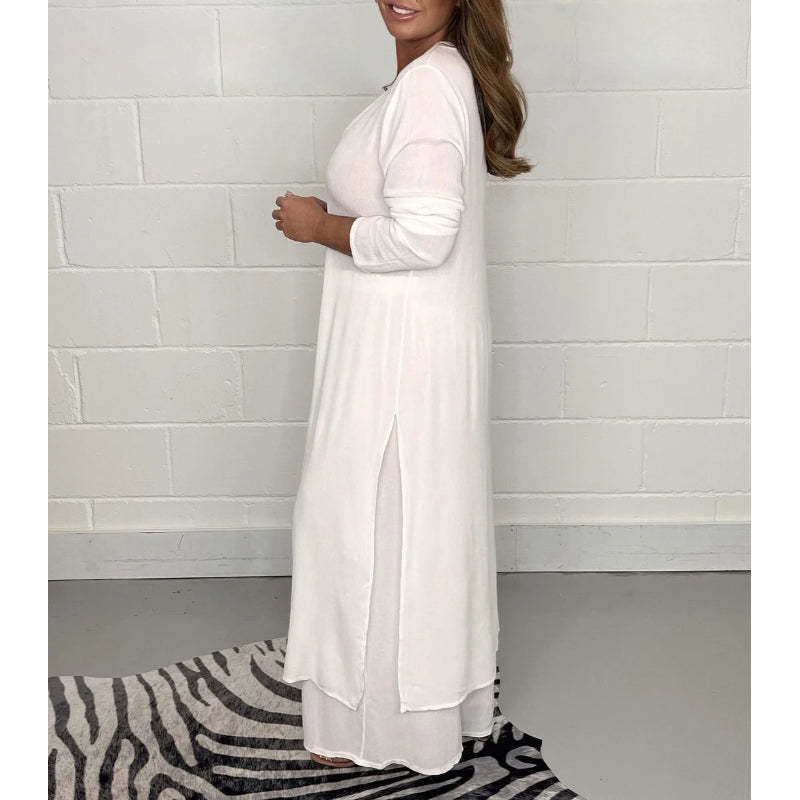 2 Pieces Casual Suit With Long Top And Trouser-Cozy Knit Sets