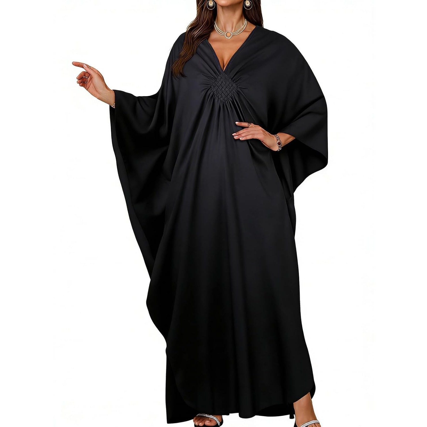 Flowy Smocked Front Kaftan Maxi Dress for Women