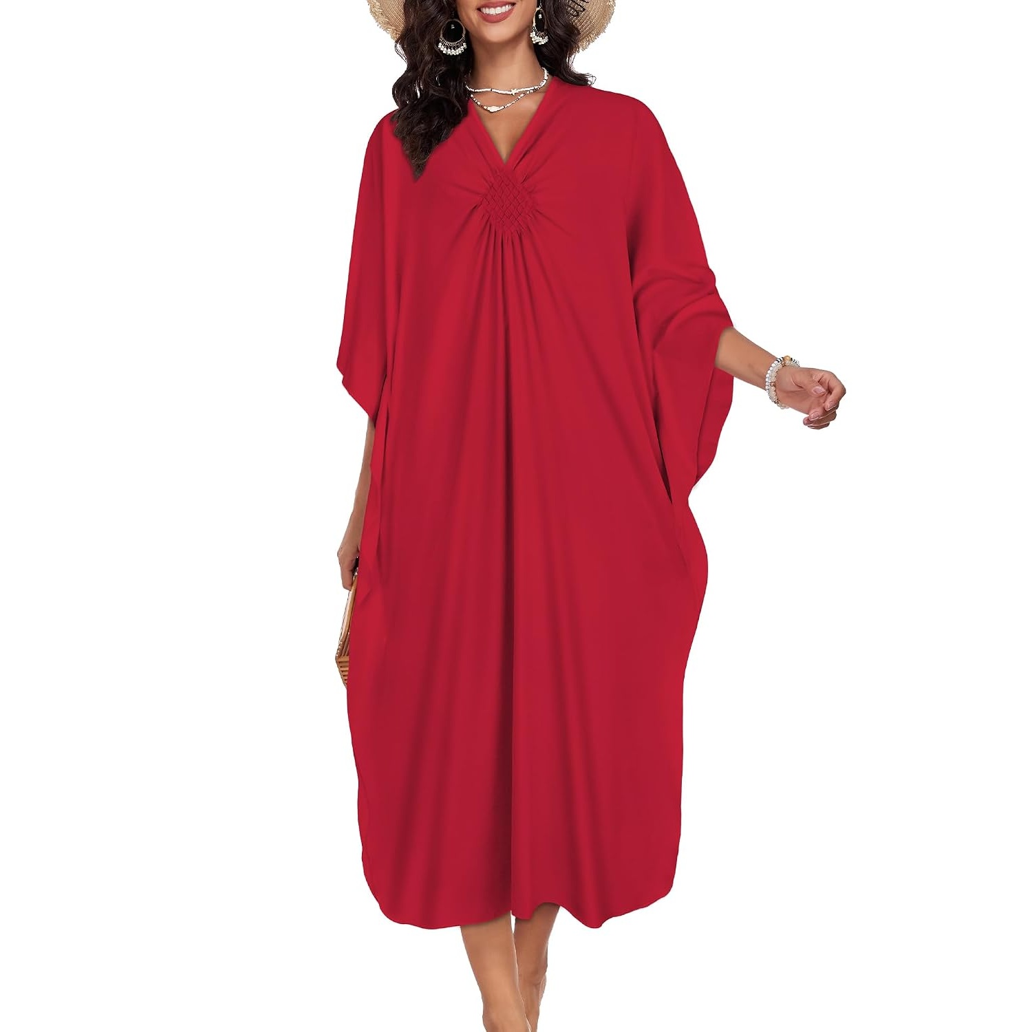 Flowy Smocked Front Kaftan Maxi Dress for Women
