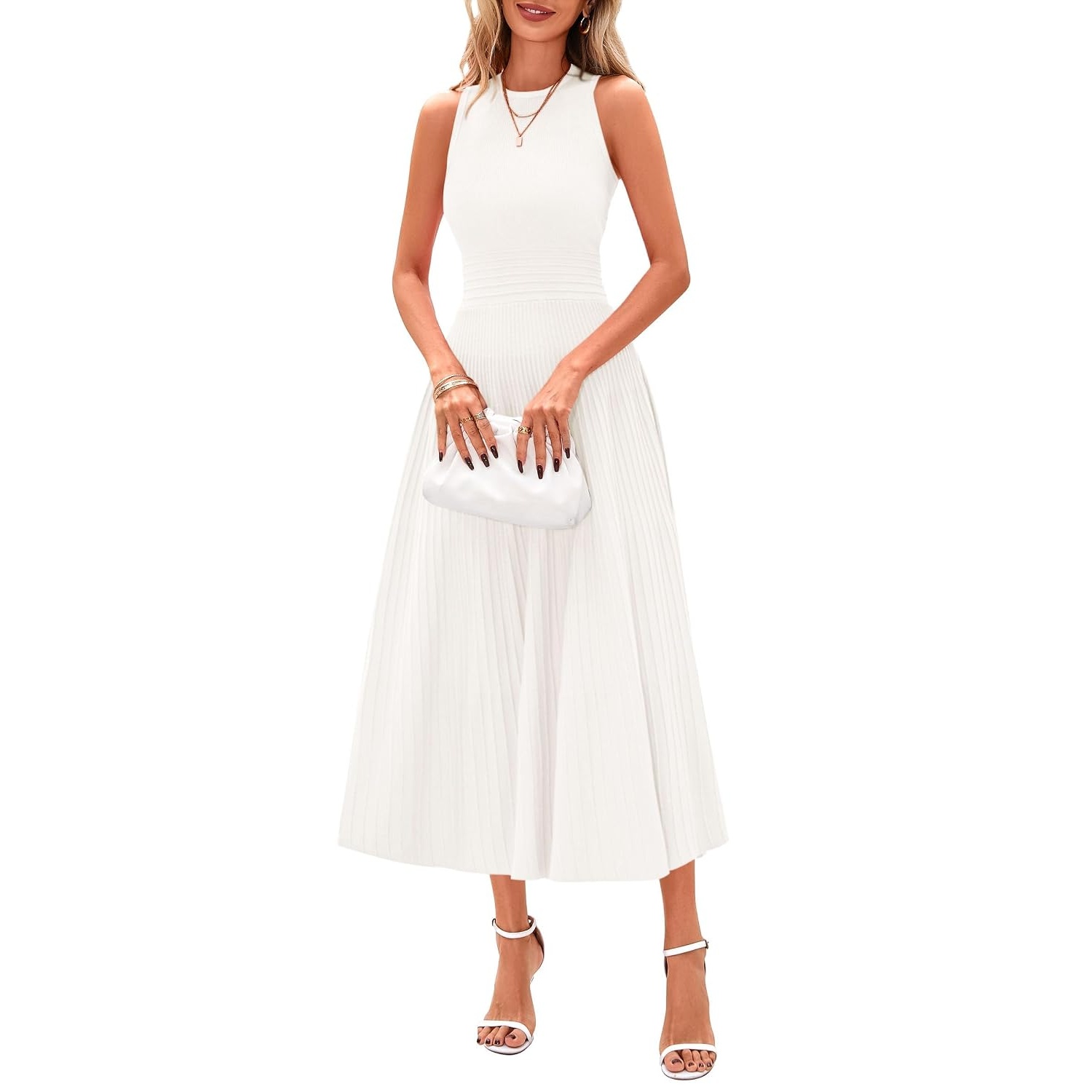 Casual Sleeveless Midi Dress With Pleated Design For Women