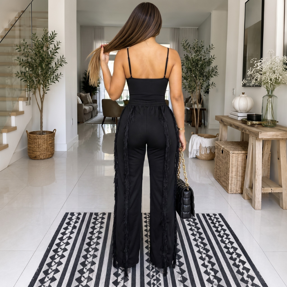 Sleeveless Cami Top And Tassel Pants Two Piece Set For Women