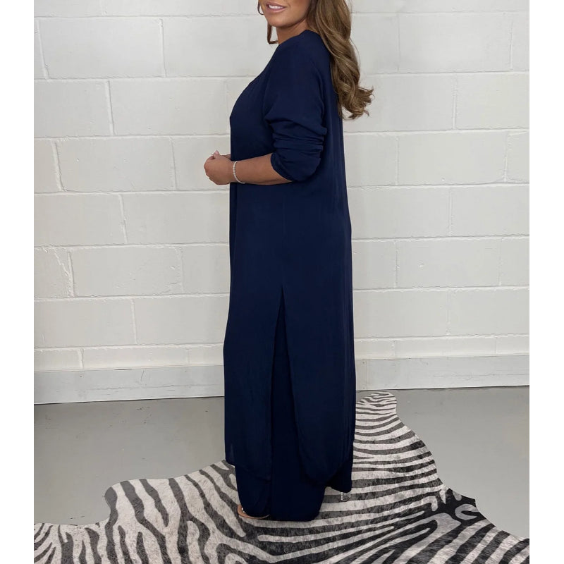 2 Pieces Casual Suit With Long Top And Trouser-Cozy Knit Sets