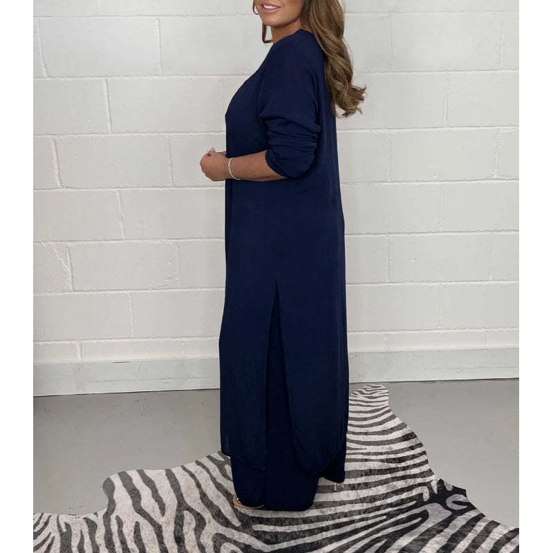 2 Pieces Casual Suit With Long Top And Trouser-Cozy Knit Sets