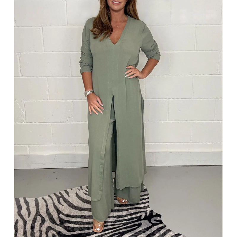 2 Pieces Casual Suit With Long Top And Trouser-Cozy Knit Sets