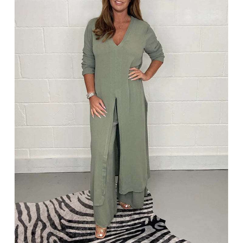 2 Pieces Casual Suit With Long Top And Trouser-Cozy Knit Sets