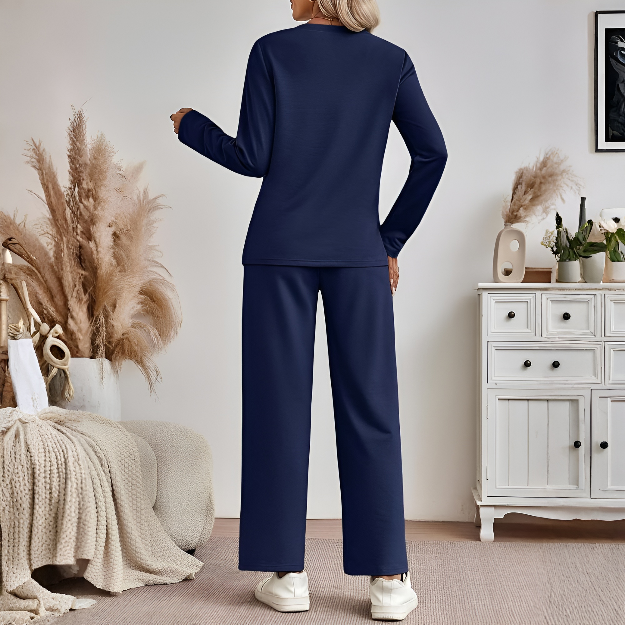 Two Piece Lounge Sets For Women With Comfortable Sweatshirt And Wide Matching Pants