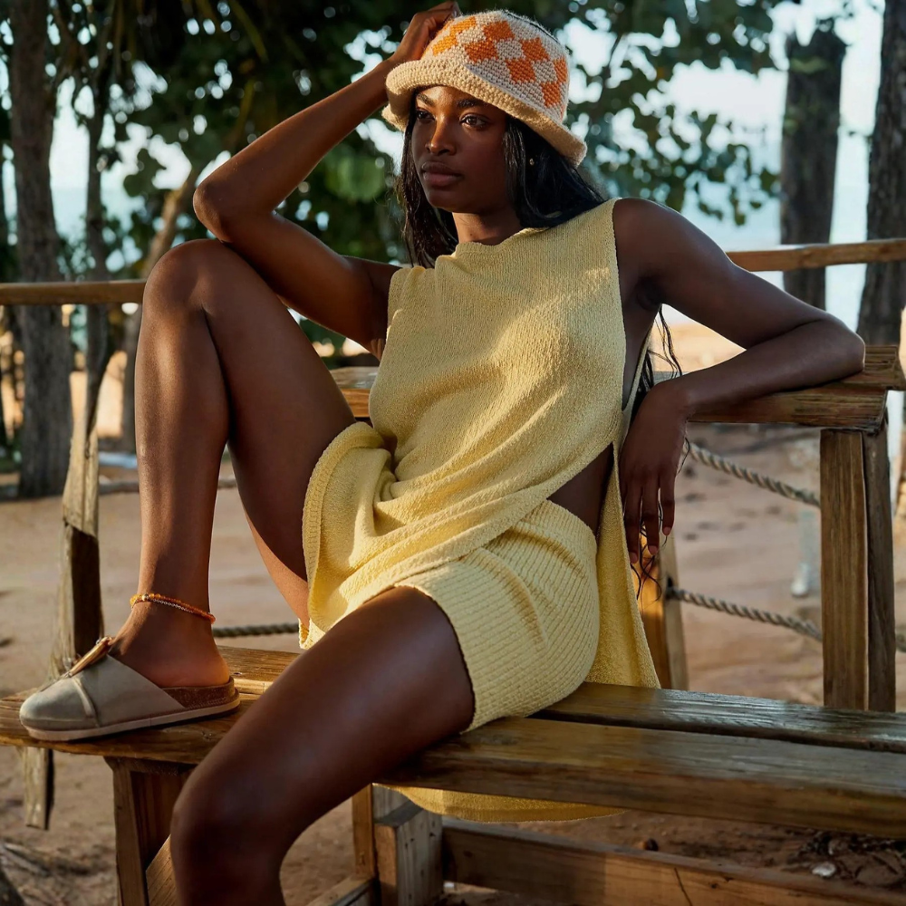 Womens Solid Color Knit Tank Top And Shorts Two piece Set