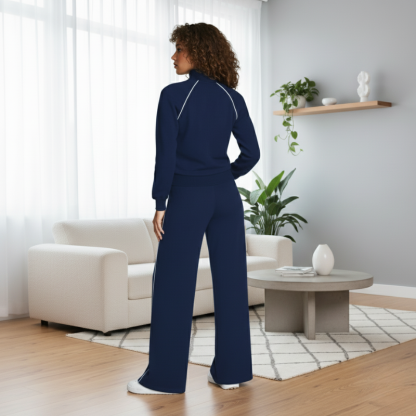 Full Zip Black Jumpsuit With Contrast White Piping