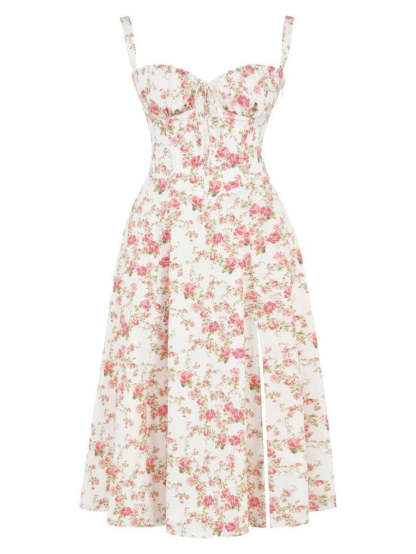Floral Bustier Midriff Design Shaper Dress-Cozy Knit Sets