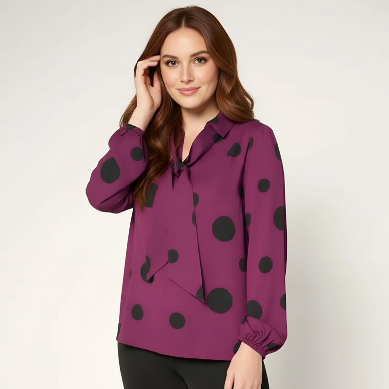 Long Sleeve With Polka Dot Design Blouse For Women