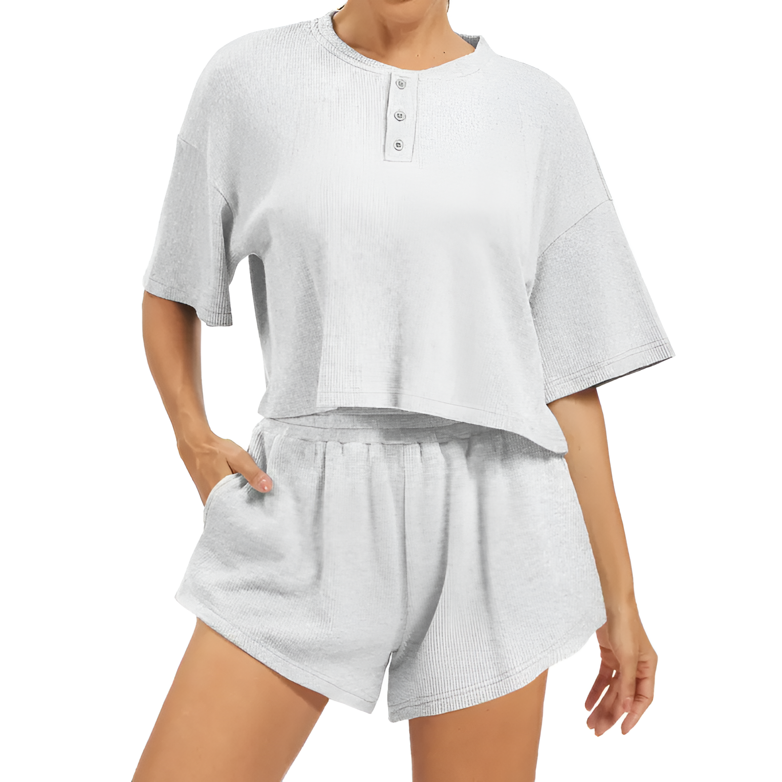 2 Piece Lounge Set With Short Sleeve Top And Shorts For Women