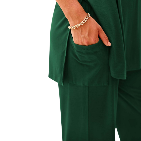 2 Piece Summer Lounge Set With Short Sleeve Top And Pants For Women