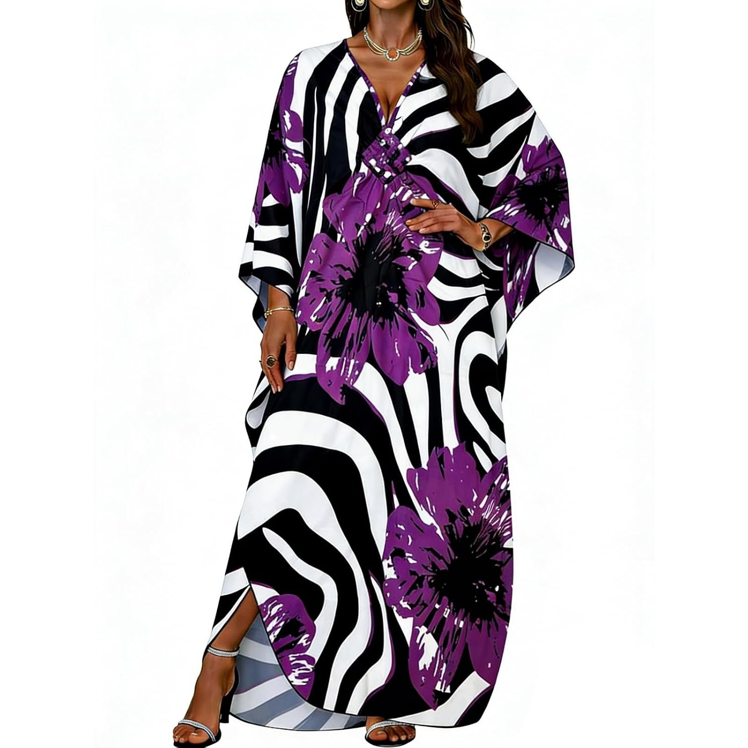 Flowy Smocked Front Kaftan Maxi Dress for Women